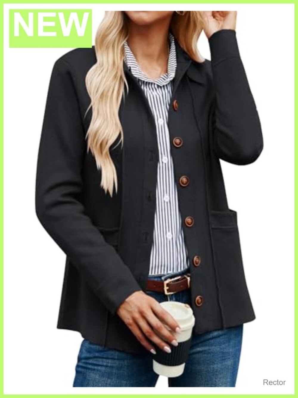 Open Front Button Down Cardigan V-Neck Knit Sweater with Pockets
